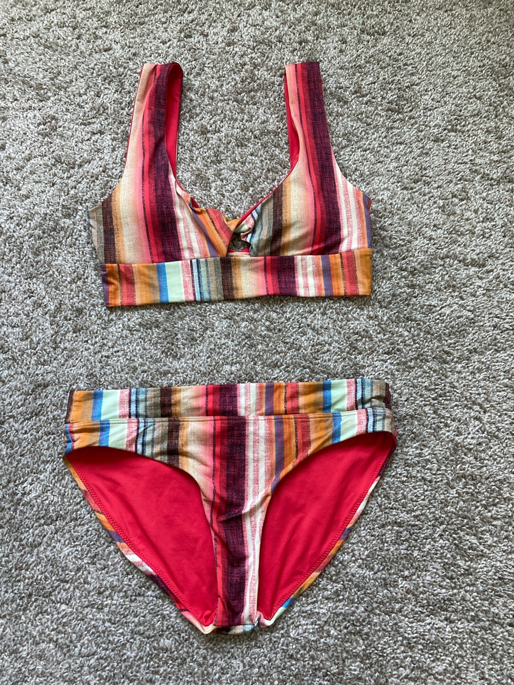 prAna Under The Palms bikini top & Bottoms Set Baja Stripe Swimsuit Beach sz XS